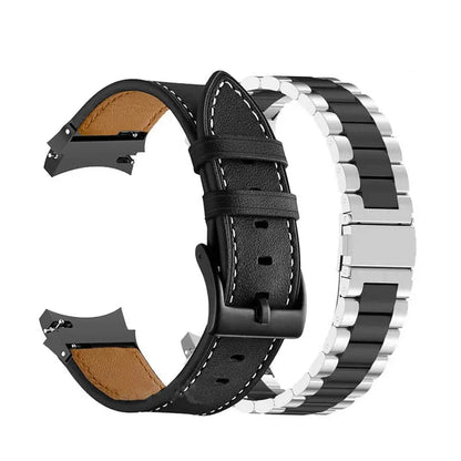 Leather & Steel Smartwatch Strap for Galaxy Watch 5 – Adjustable Wristband in Multiple Finishes