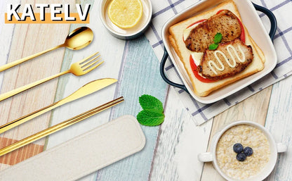 Eco-Friendly Portable Cutlery Set with Stainless Steel Utensils | Compact Design for Sustainable Dining