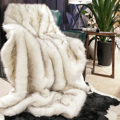 Plush Faux Fur Throw Blanket 80x60 Inches Luxe Textured Oversized Accent for Couch Bed Sofa Chair Living Room Bedroom Decor Soft Warm Machin