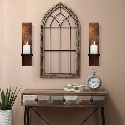 Handcrafted Wooden Sconce Pair for Ambient Candlelight Display – 15-Inch Vertical Mount for Living Rooms, Bedrooms, Patios & Entryways