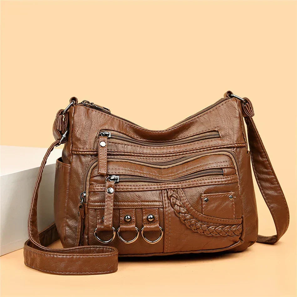 Retro-Inspired Shoulder Bag for Women – Faux Leather Crossbody Purse with Top Handle – Everyday Carryall with Interior Pockets – Classic