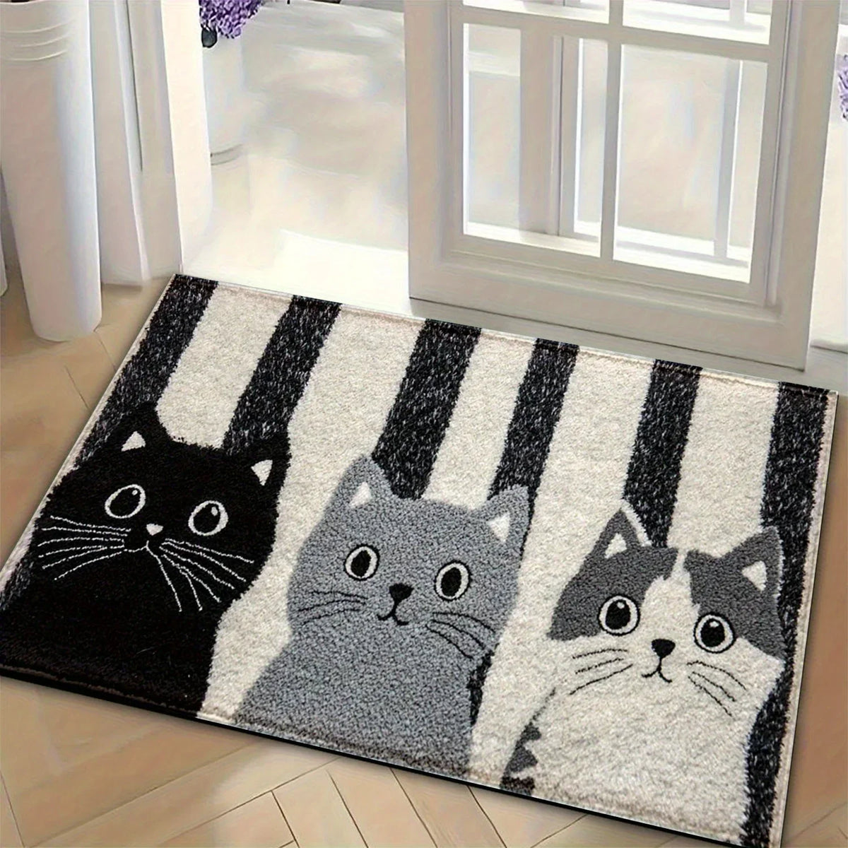 PVC Cat Floor Mat Non-Slip 24x35 Inch Striped Entry Rug for Hallway Bedroom Kitchen Foyer Mudroom Patio Door Indoor Outdoor Use