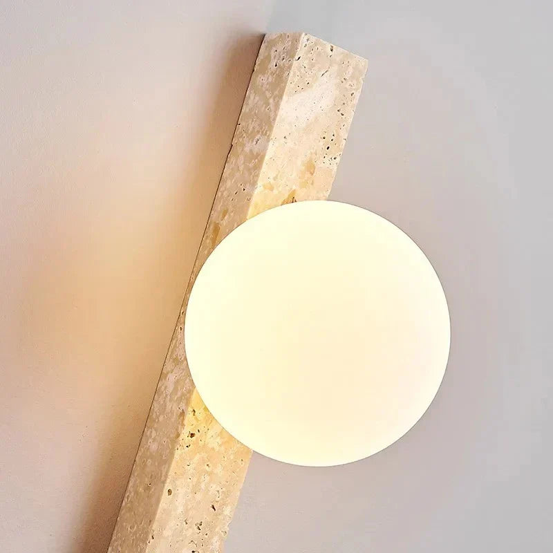 Textured Stone Wall Sconce with Frosted Globe LED Uplight Downlight Khaki Finish for Bedroom Hallway Living Room Ambient Lighting Modern Org