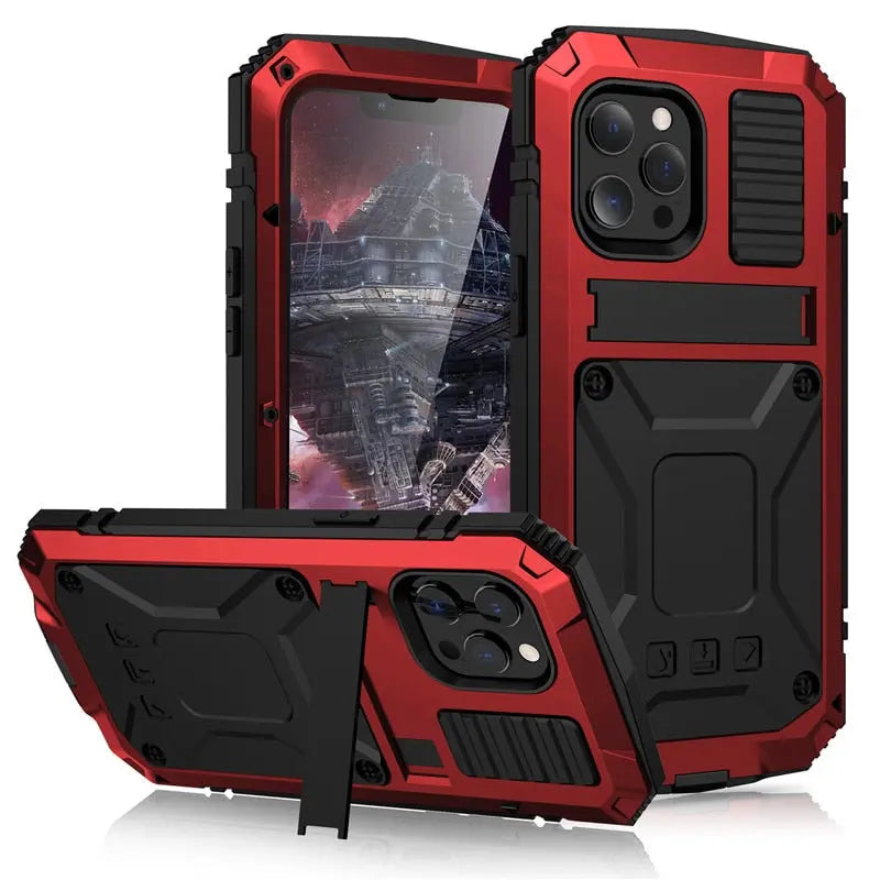 Heavy-Duty Metal Phone Case for iPhone 14, 13, 12, 11 – Full-Edge Protection with Raised Camera Guard & Tactile Grip