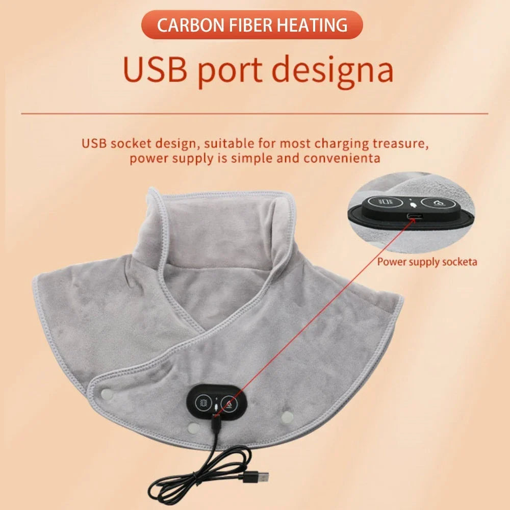 Heated Neck and Shoulder Wrap with Vibration – USB Rechargeable Heat Therapy Cushion – 3 Temperature Settings, Auto Timer, Soft Plush