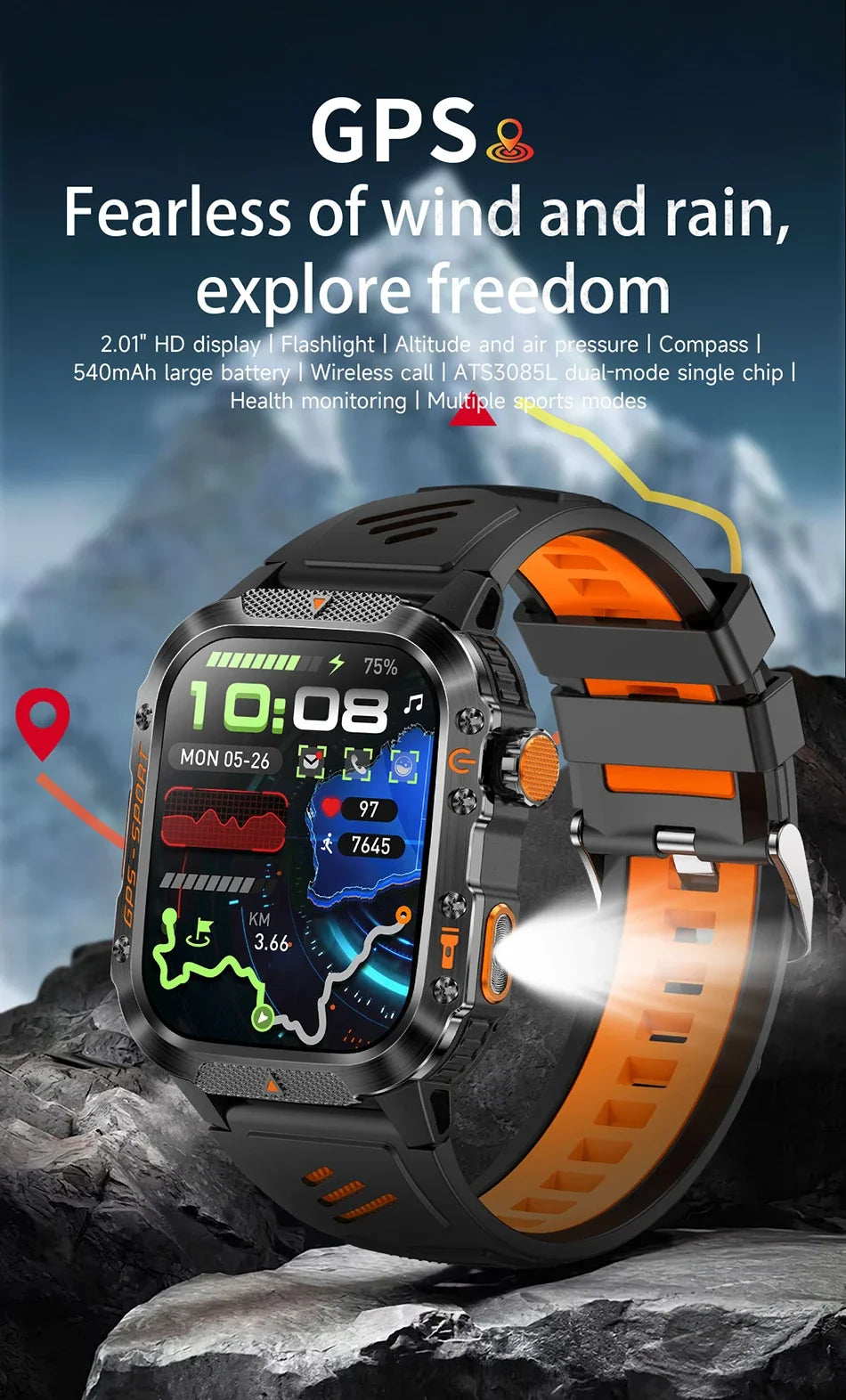 Rugged Smart Watch with Multi Satellite GPS and Sports Modes, Rugged GPS Smartwatch with Bluetooth Calling