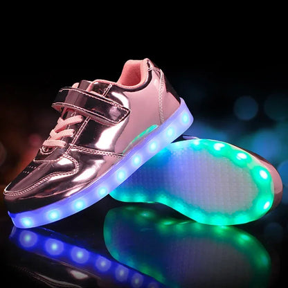 Kids LED Sneakers with Hook-and-Loop Strap – Light-Up Shoes for Boys & Girls | Athletic Footwear with Flashing Lights