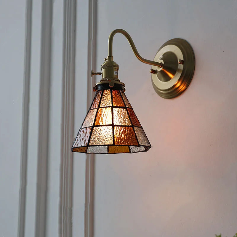 Vintage Sconce with Stained Glass Shade E27 Socket 10 in Wide Ambient Lighting for Bedrooms Hallways Retro Style Art Deco Inspired