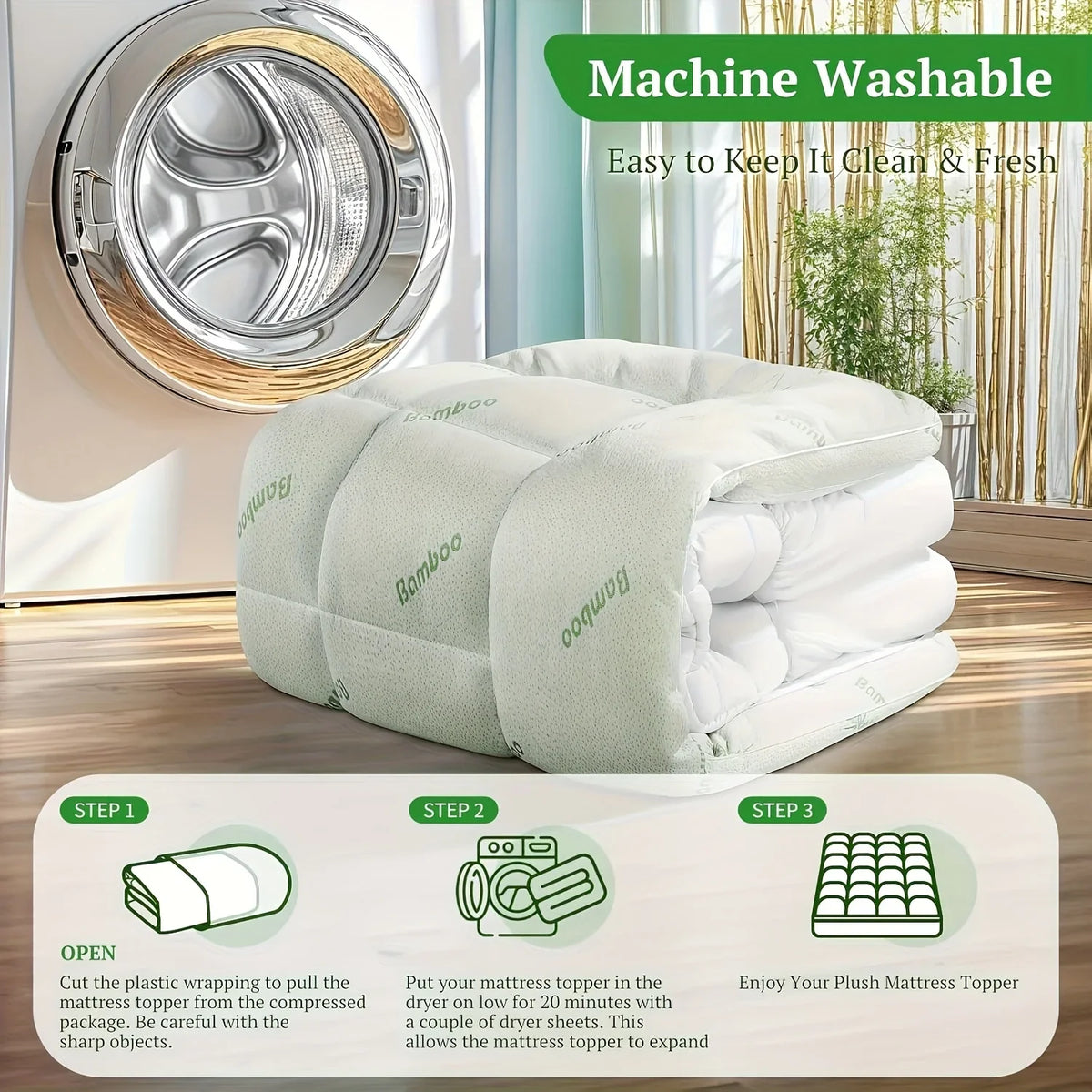 Bamboo | Cooling Mattress Topper with Pillow Top & Deep Pockets for Ultimate Comfort