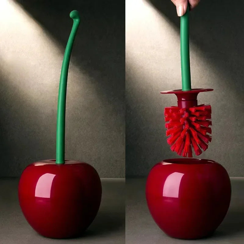 Cherry-Shaped Toilet Brush with Extended Handle and Decorative Stand for Bathroom Cleaning