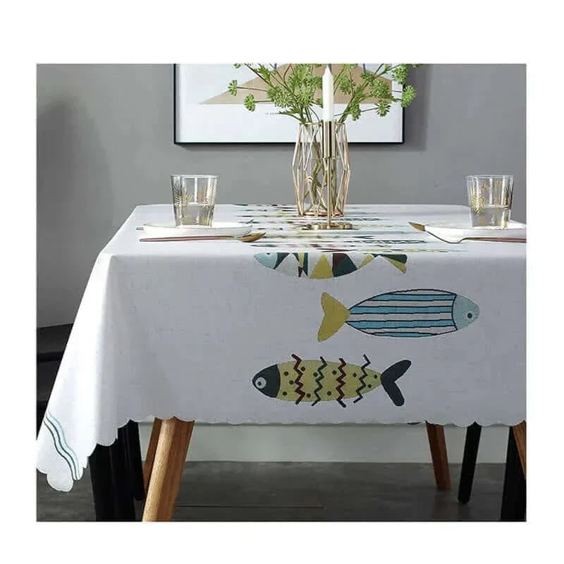 Elegant Aquatic Design | Stain-Resistant Tablecloth with Durable Oxford Fabric | Easy Care for Stylish Dining