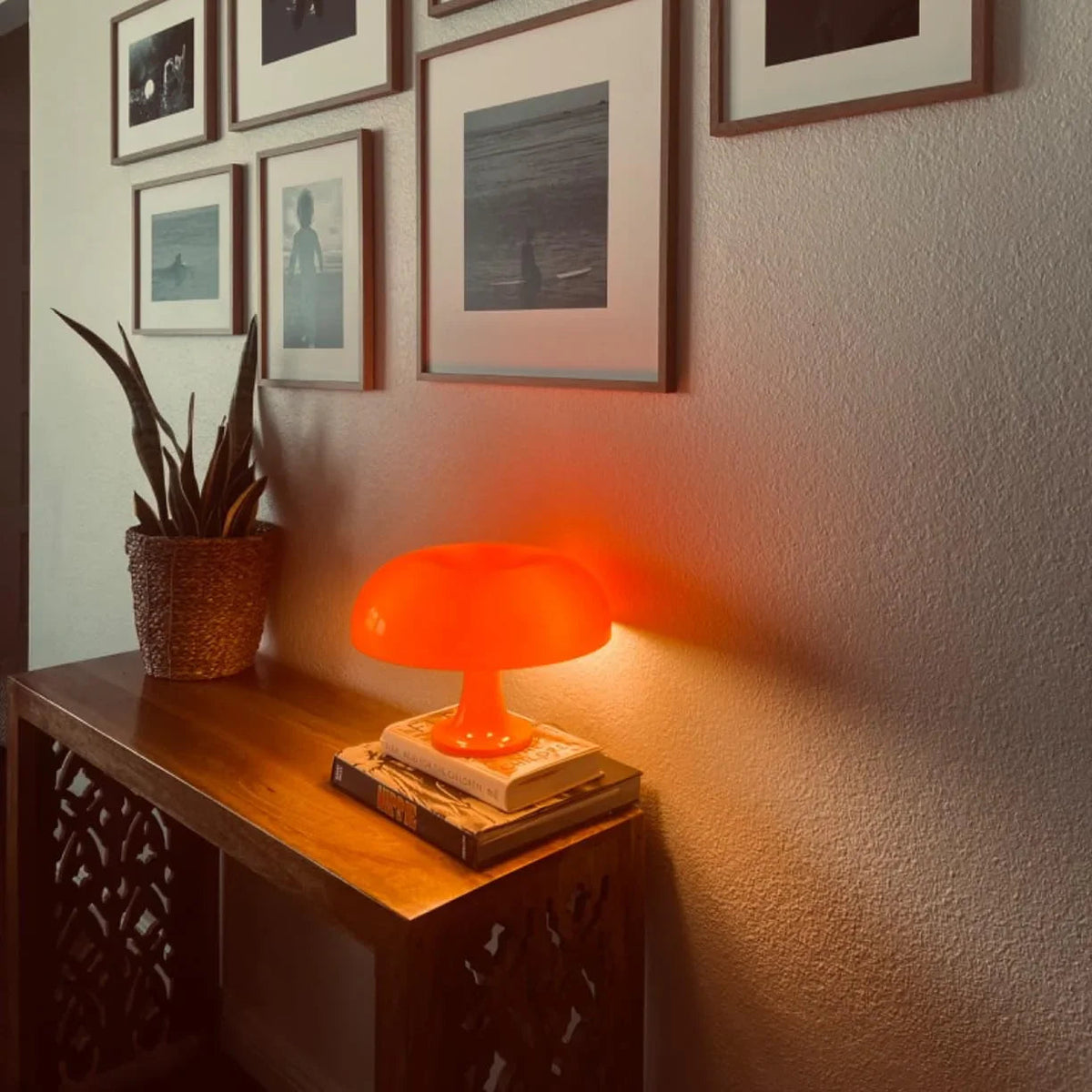 Mushroom Nightstand Light 11 Inches Tall Orange Accent Lamp for Bedroom Desk Bedside Reading Modern Retro Dome Shape Soft Glow Small Space L