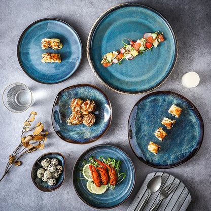 Handcrafted Porcelain Tableware Set with Turquoise Glaze - 11-Piece Service for Dinner Parties & Family Meals - Microwave & Dishwasher Safe