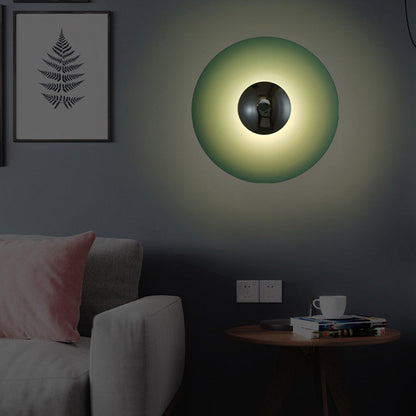 Round Iron LED Wall Sconce 16 in Diameter Ambient Light Fixture Hallway Bedroom Living Room Contemporary Circle Mount