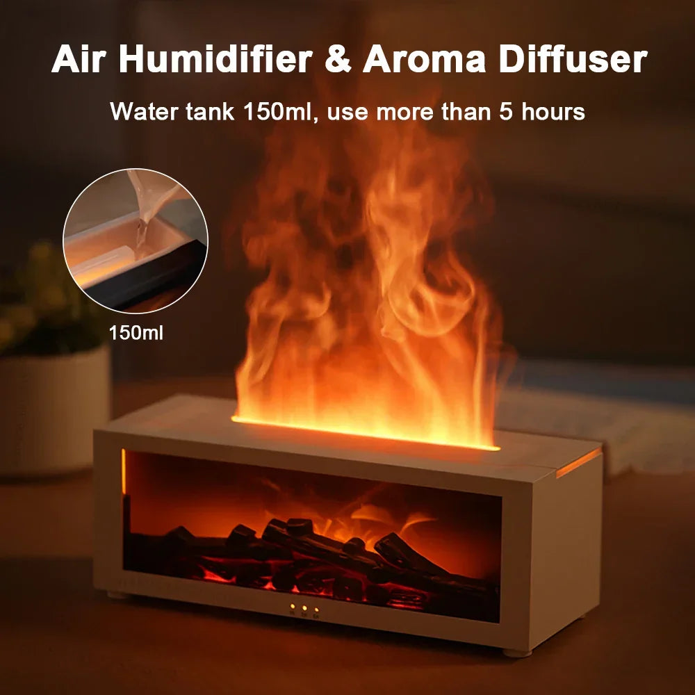 Ultrasonic Mist Diffuser with Flame-Effect LED Light and Remote Control for Desktop, Bedroom, and Office
