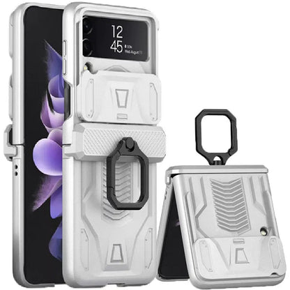 Foldable Phone Protective Cover with Magnetic Kickstand Ring for Samsung Galaxy Z Flip 4 & Z Flip 3 – Dual-Layer Shockproof Design