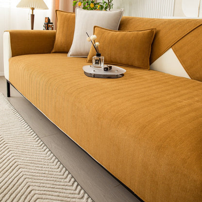 Chenille Couch Cover with Non-Slip Grip | Stays Put on Sofa, Loveseat, Sectional | Soft Throw for Living Room Furniture Protection