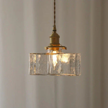 Hanging Fixture with Clear Textured Glass Globe & Brass Socket – 10 in Shade for Dining Table or Kitchen – Warm Ambient Overhead Lighting