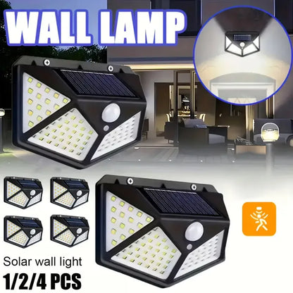 Motion-Activated Solar Security Light with 100 LEDs for Outdoor Walls
