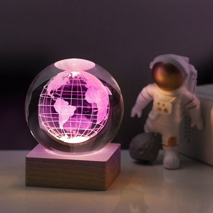 Crystal Sphere LED Nightlight 2.4 in 3D Engraved Accent Lamp Wooden Base USB Powered for Bedroom Office Desk Ambient Glow Decorative Lightin