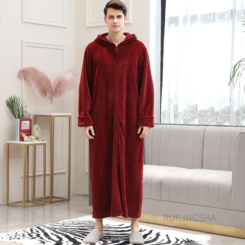 Zippered Fleece Bathrobe for Women & Men Hooded & Non-Hooded Thermal Lounge Robe with Pockets Soft Lightweight Warmth