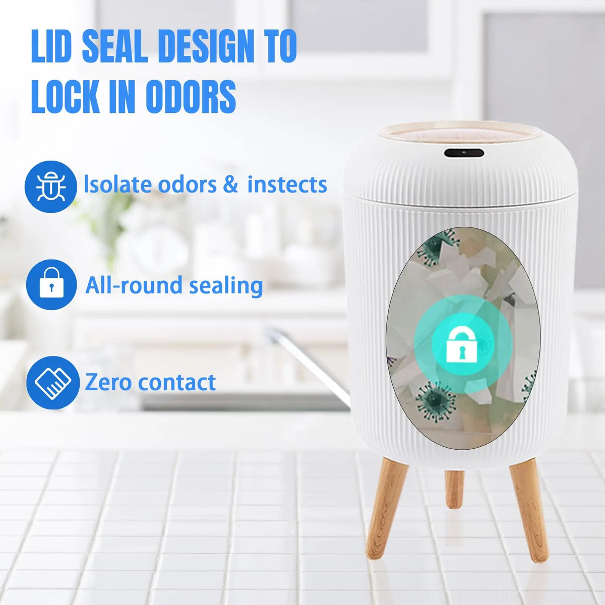 Sensor Garbage Can 2.6 Gallon Automatic Lid Wood Base Small Waste Basket White Black Green for Kitchen Bathroom Bedroom Office Compact Infra