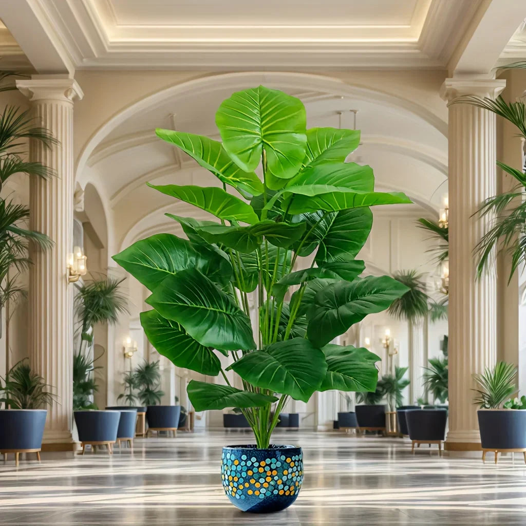 Faux Tropical Floor Plant 39 Inch Tall with 18 Wide Leaves for Living Room Entryway Patio Corner No Water Needed