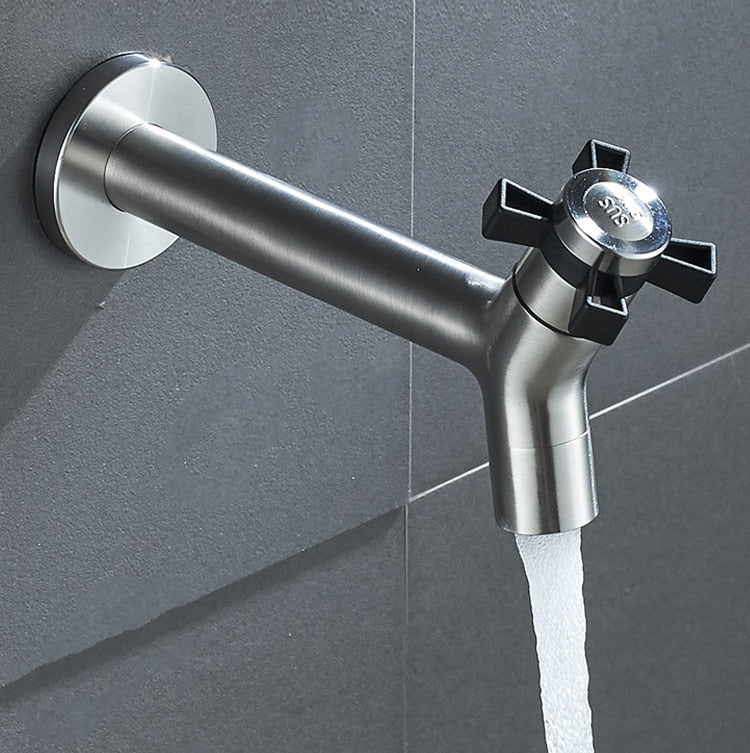 Wall-Mount Outdoor Garden Faucet | Cold Water Hose Spigot with Brass Valve & Stainless Steel Body for Yard, Patio & Balcony
