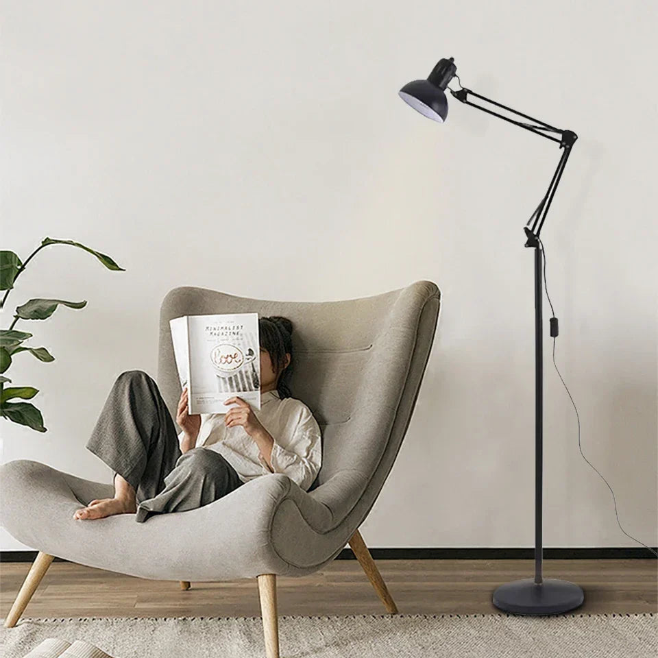 Adjustable Metal Task Floor Lamp with Rotating Head for Reading & Home Office | E27 Socket | Black Finish