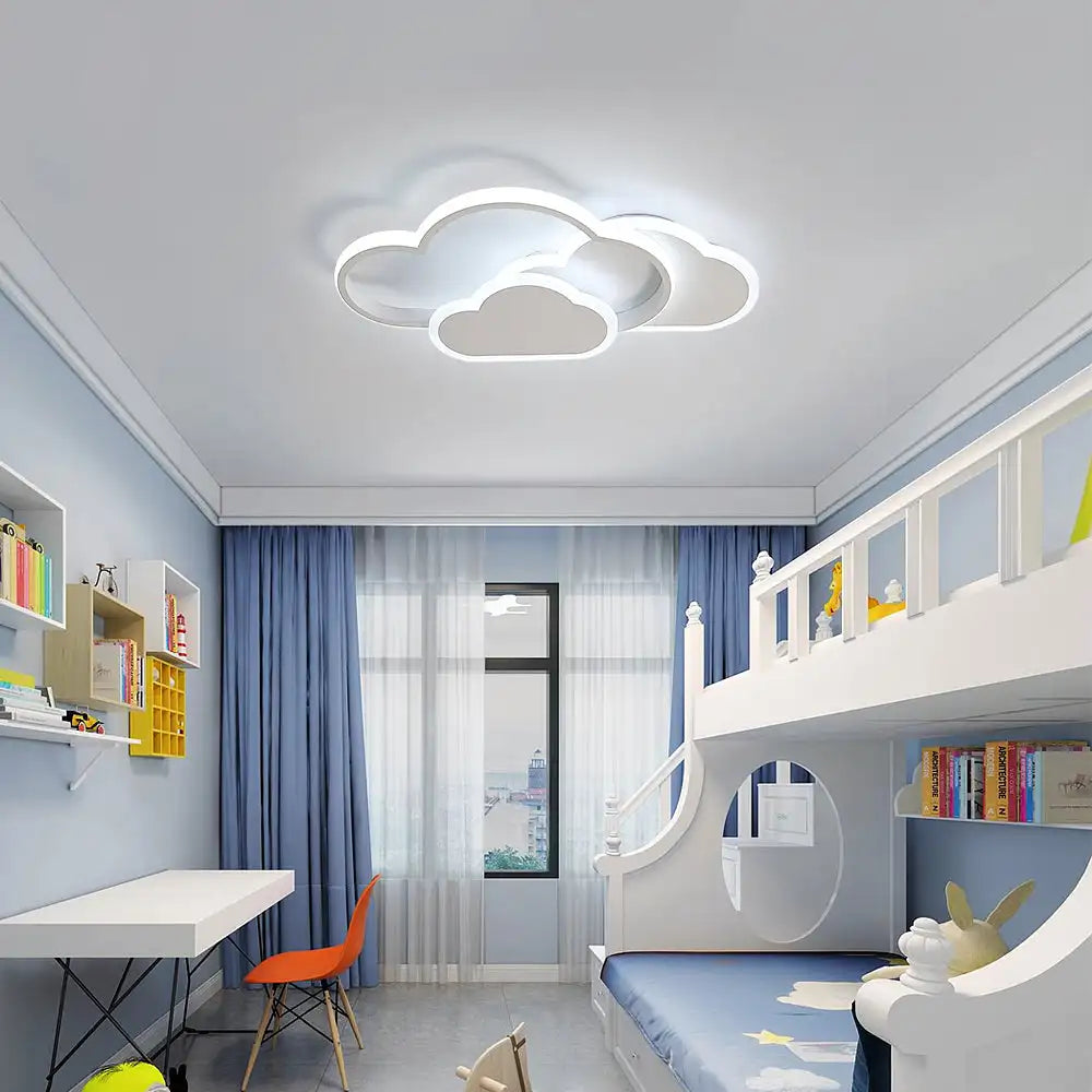 Dimmable Cloud LED Flush Mount Light for Kids Rooms & Nurseries with Remote Control | 32W Overhead Bedroom Fixture with 3 Color Temperatures