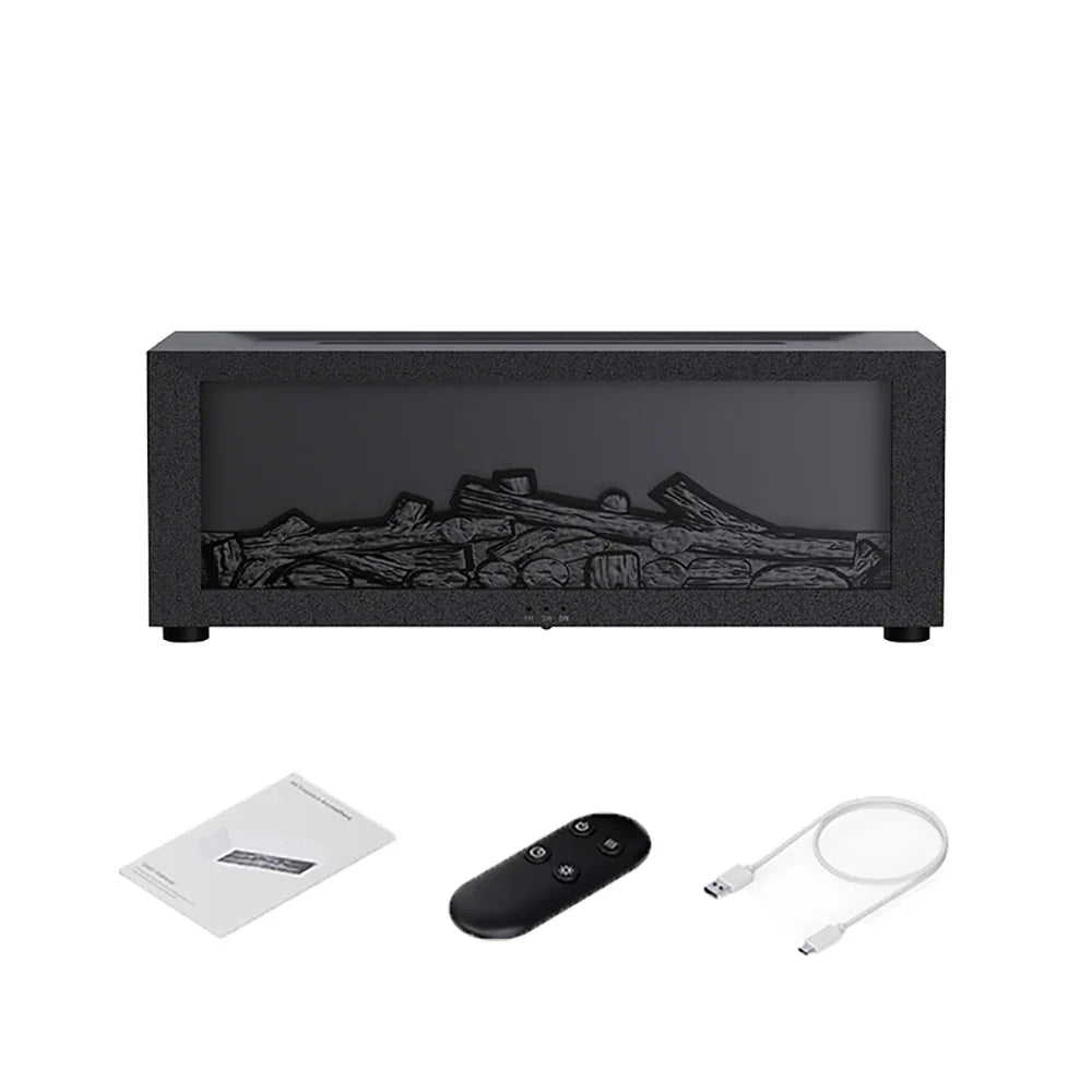 Ultrasonic Mist Diffuser with Flame-Effect LED Light and Remote Control for Desktop, Bedroom, and Office