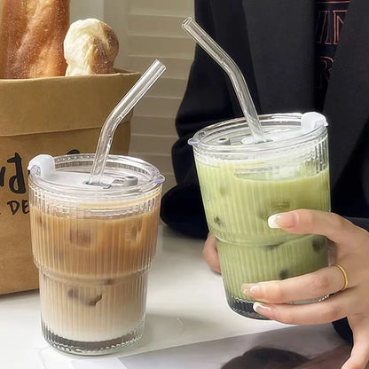 Insulated Glass Tumbler with Straw & Lid - Heat-Resistant Borosilicate Cup for Hot & Cold Drinks - Portable Coffee Mug for Commute, Office,