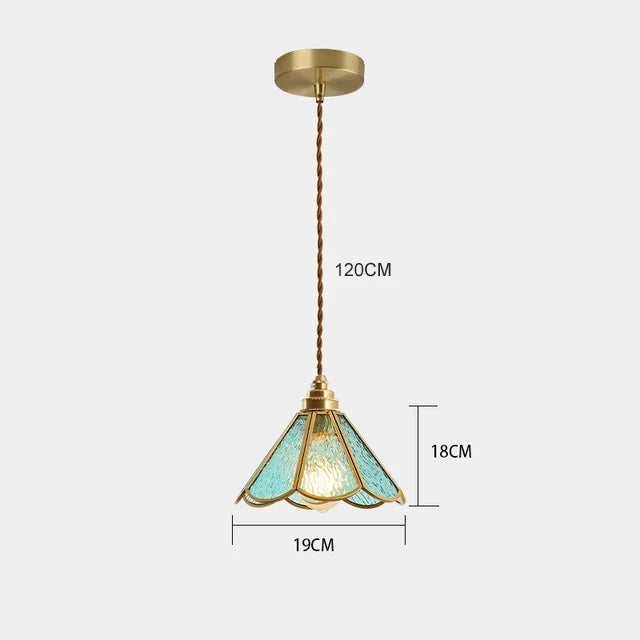 Handcrafted Art Glass Hanging Fixture 7.5 Inch Vintage Copper Shade for Dining Area Kitchen Island Accent Lighting E27 Socket Adjustable Cor