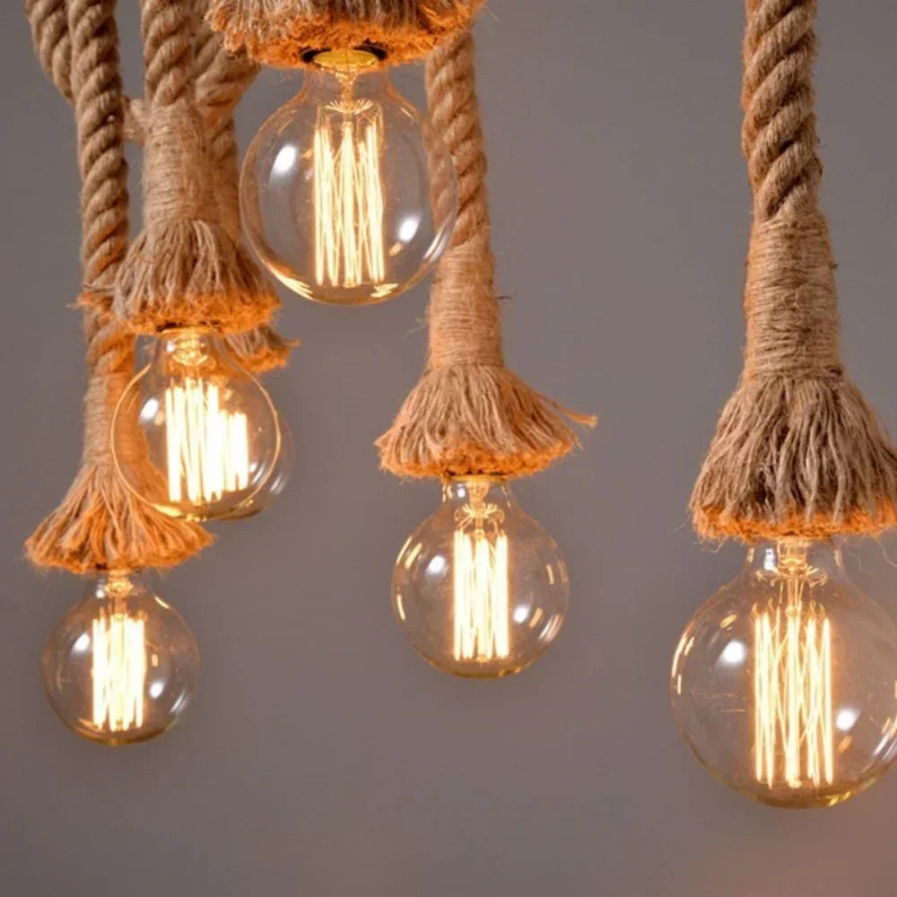 Rope Ceiling Light E27 Edison Fixture Industrial Style for Dining Room Kitchen Island Single Double Head Adjustable Drop