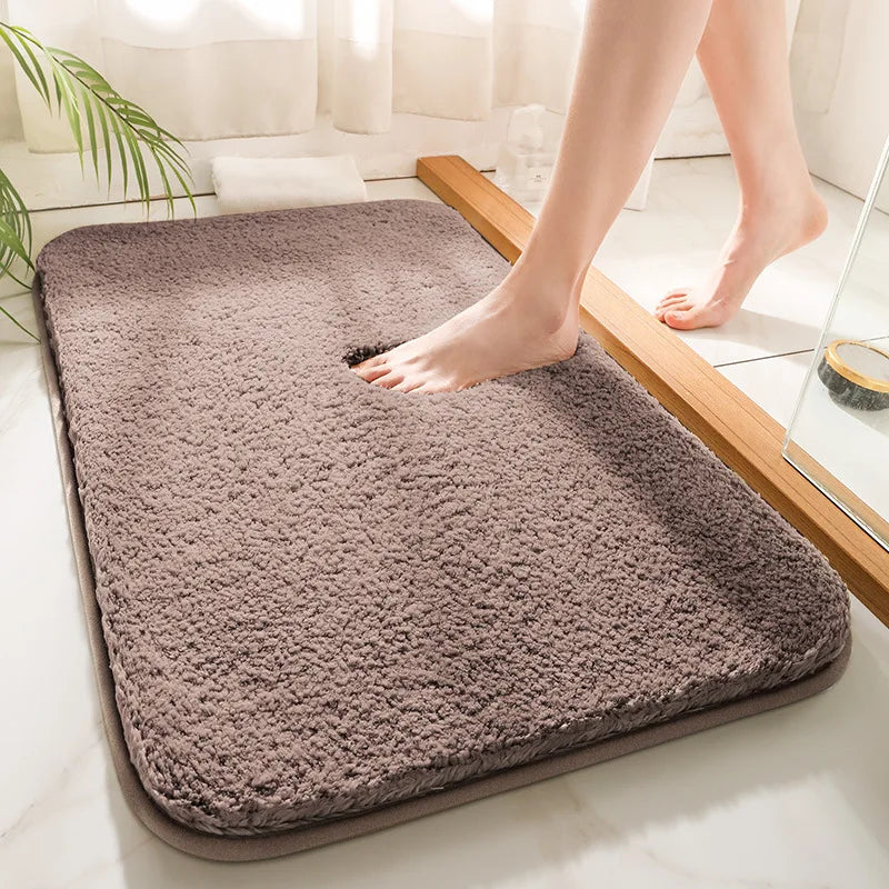Plush Microfiber Bathroom Rug 16×24 Inches Gray Anti-Slip Backing Soft Water-Absorbing Floor Mat for Shower Vanity Tub