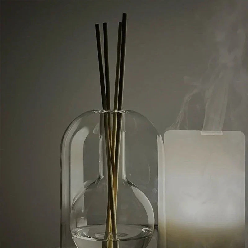 Reed Diffuser Set Glass Bottle Natural Wood Cap 8 Rattan Sticks Essential Oil Home Fragrance Aromatherapy Bedroom Living Room Office Decor R