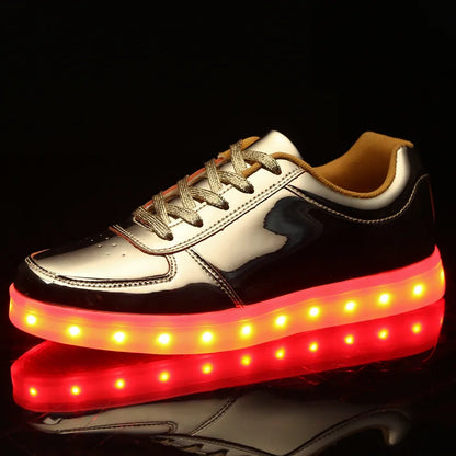 Kids LED Sneakers with Hook-and-Loop Strap – Light-Up Shoes for Boys & Girls | Athletic Footwear with Flashing Lights