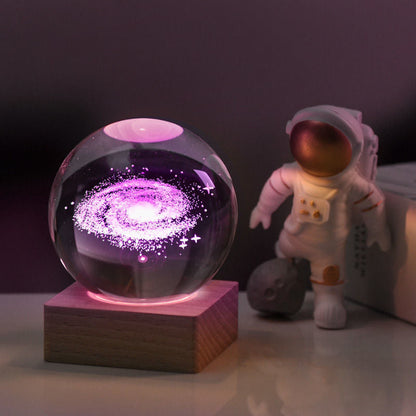 Crystal Sphere LED Nightlight 2.4 in 3D Engraved Accent Lamp Wooden Base USB Powered for Bedroom Office Desk Ambient Glow Decorative Lightin