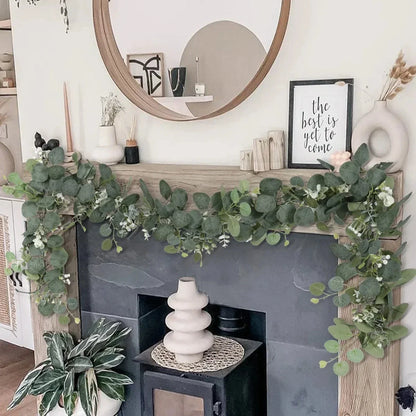 Artificial Eucalyptus Garland 70-Inch Greenery Strand Set of 2 for Mantel Staircase Wedding Party Home Decoration