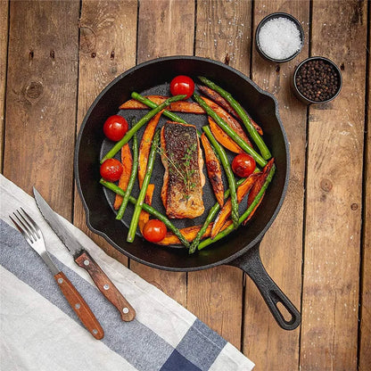 Cast Iron Skillet Set 3-Piece 6.3 8 10 Inch Black Uncoated Frying Pans Gas Electric Induction Campfire Cookware Stovetop to Oven Kitchen