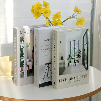 Hollow Cardboard Book Stack 3-Piece Display Set for Shelf Styling Coffee Table Accent Modern Home Interior Staging Props