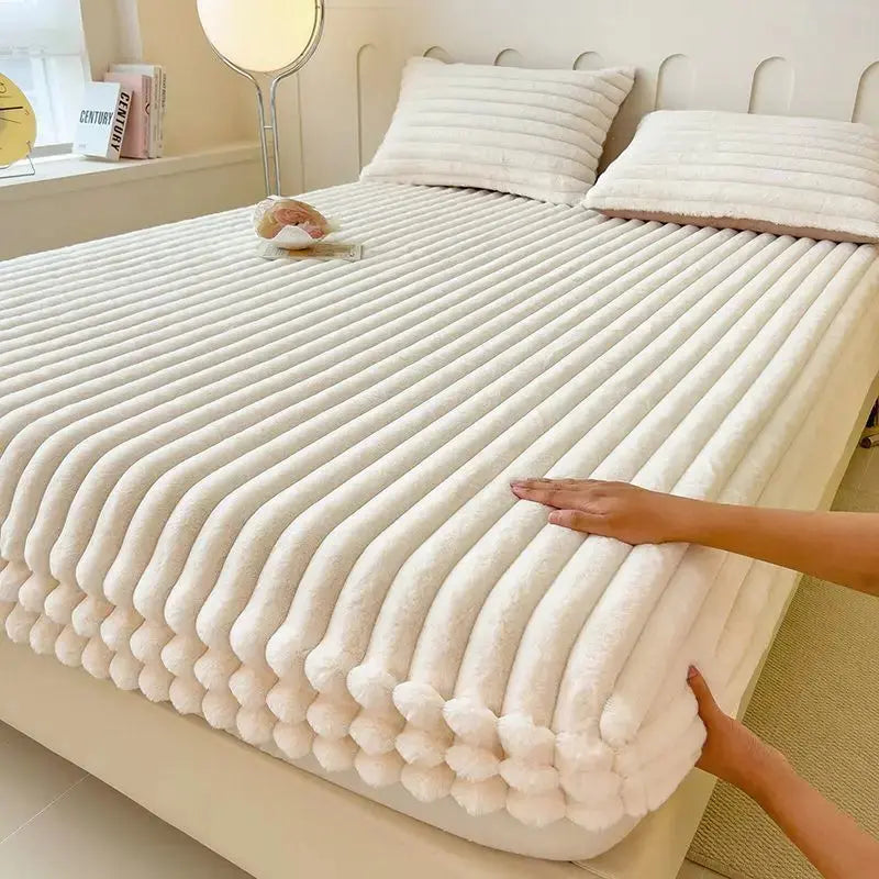 Plush Faux Fur Fitted Sheet Deep Pocket Mattress Cover Soft Cozy Bedding All Season Comfort Twin Full Queen King Size Bed Linen