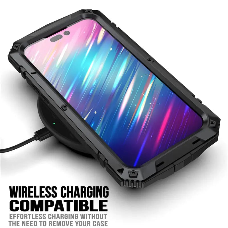 Heavy-Duty Metal Phone Case for iPhone 14, 13, 12, 11 – Full-Edge Protection with Raised Camera Guard & Tactile Grip