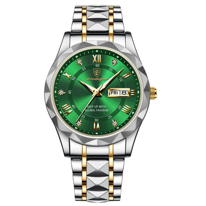 Stainless Steel Men's Watch with Luminous Dial & Date Display