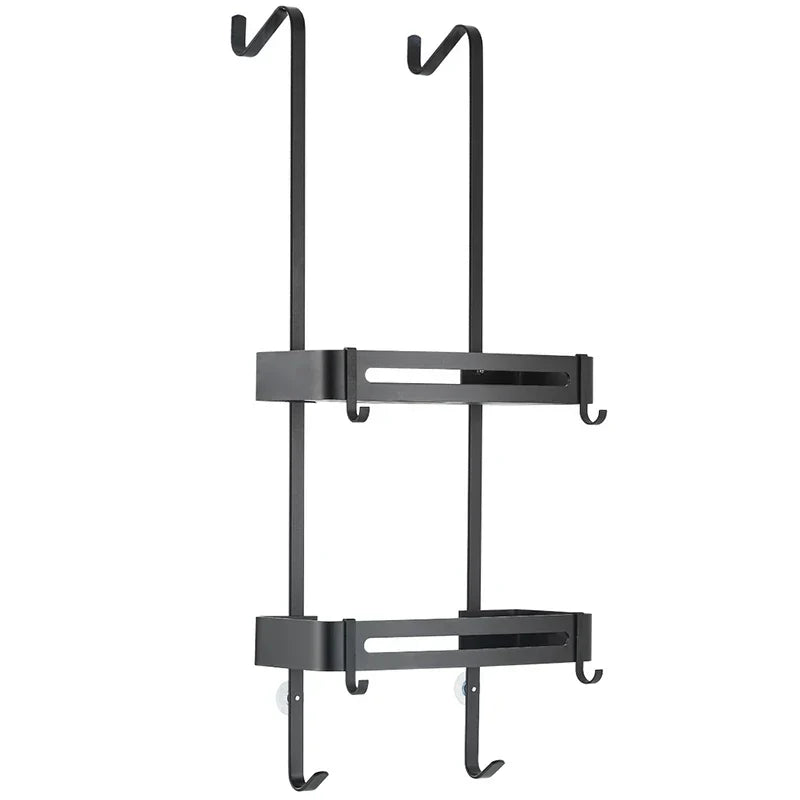 Over-Door Shower Caddy Aluminum 38 in Tall No-Drill Bathroom Organizer for Shampoo Toiletries Glass Door Mount 2-3 Tier Storage Rack