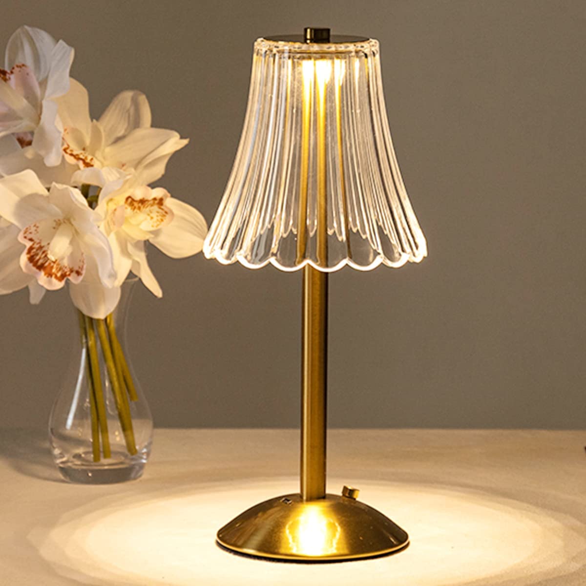Gold Crystal Rechargeable Touch Dimmer Nightstand Lamp 9 in for Bedside Reading Desk Lighting Warm Cool White USB-C Powered Small Decorative