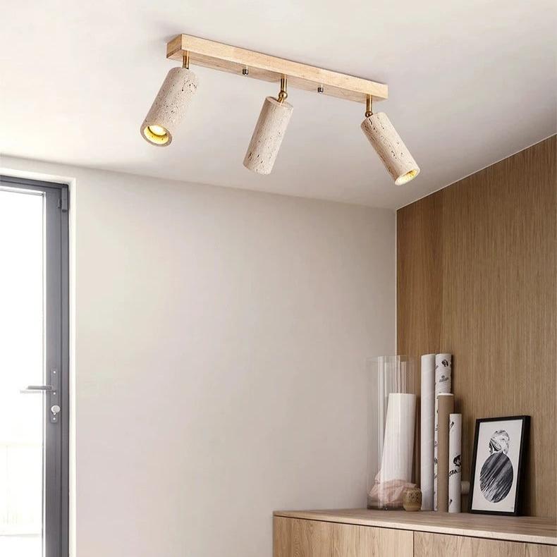 Triple-Head Adjustable Spotlight Bar Stone-Effect Wood Finish 24 Inches for Living Room Bedroom Track Accent Lighting Modern Low-Profile Fix