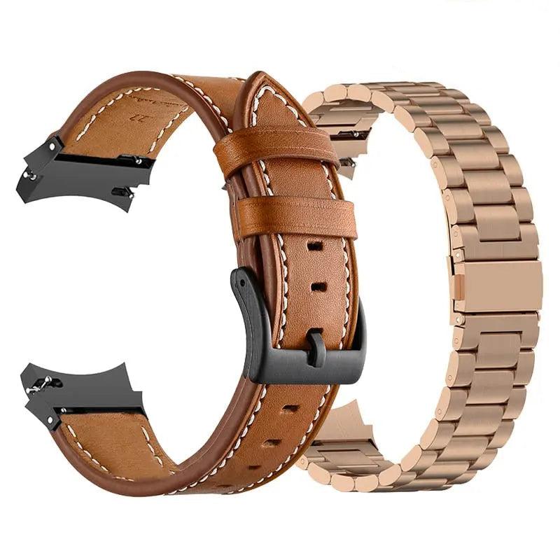 Leather & Steel Smartwatch Strap for Galaxy Watch 5 – Adjustable Wristband in Multiple Finishes