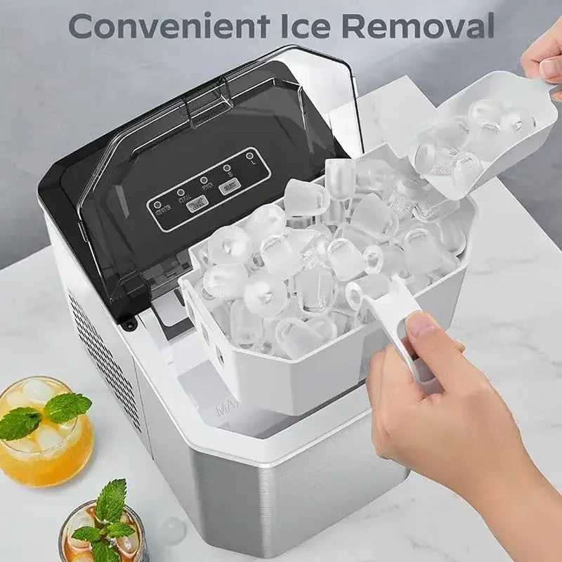 Countertop Ice Machine 33 lb Daily Output Stainless Steel Fast Cube Maker Self-Cleaning for Home Bar Kitchen Office Small Appliance Portable