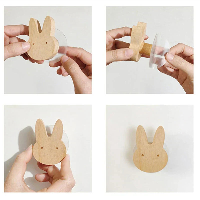 Animal-Shaped Wood Peg Rack for Kids' Rooms — Self-Stick or Screw-Mount Entryway Organizer, Nursery Decor Hanger for Coats, Backpacks & Acce